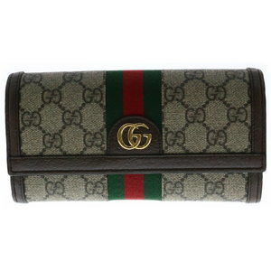 Gucci Beige Ophidia Supreme Leather Long Brown Wallet GG Sherry Line